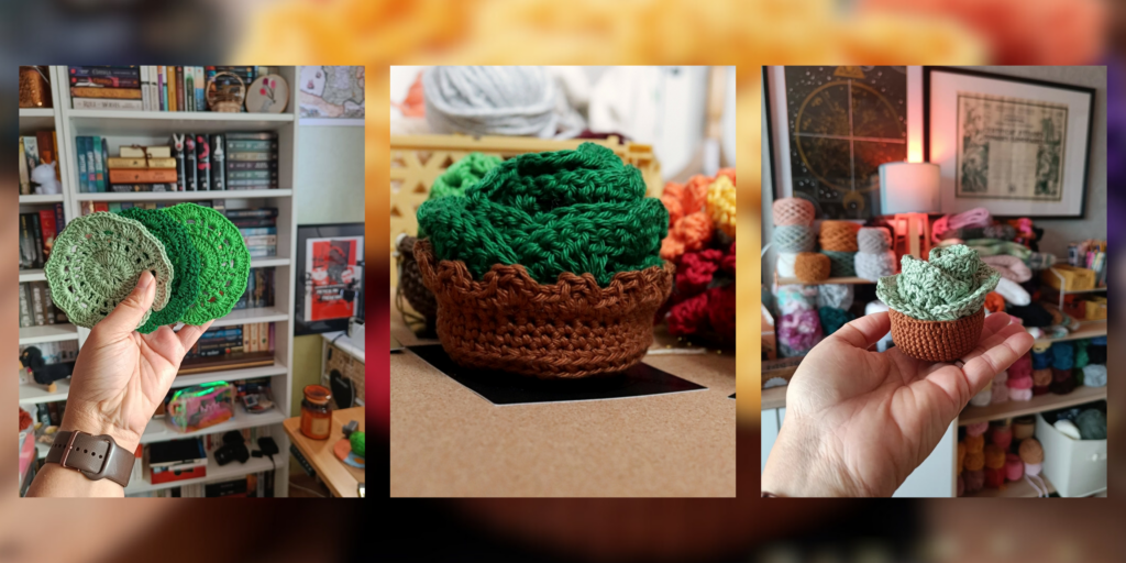 Set de dessous de verre 100% coton, façon pot de fleur